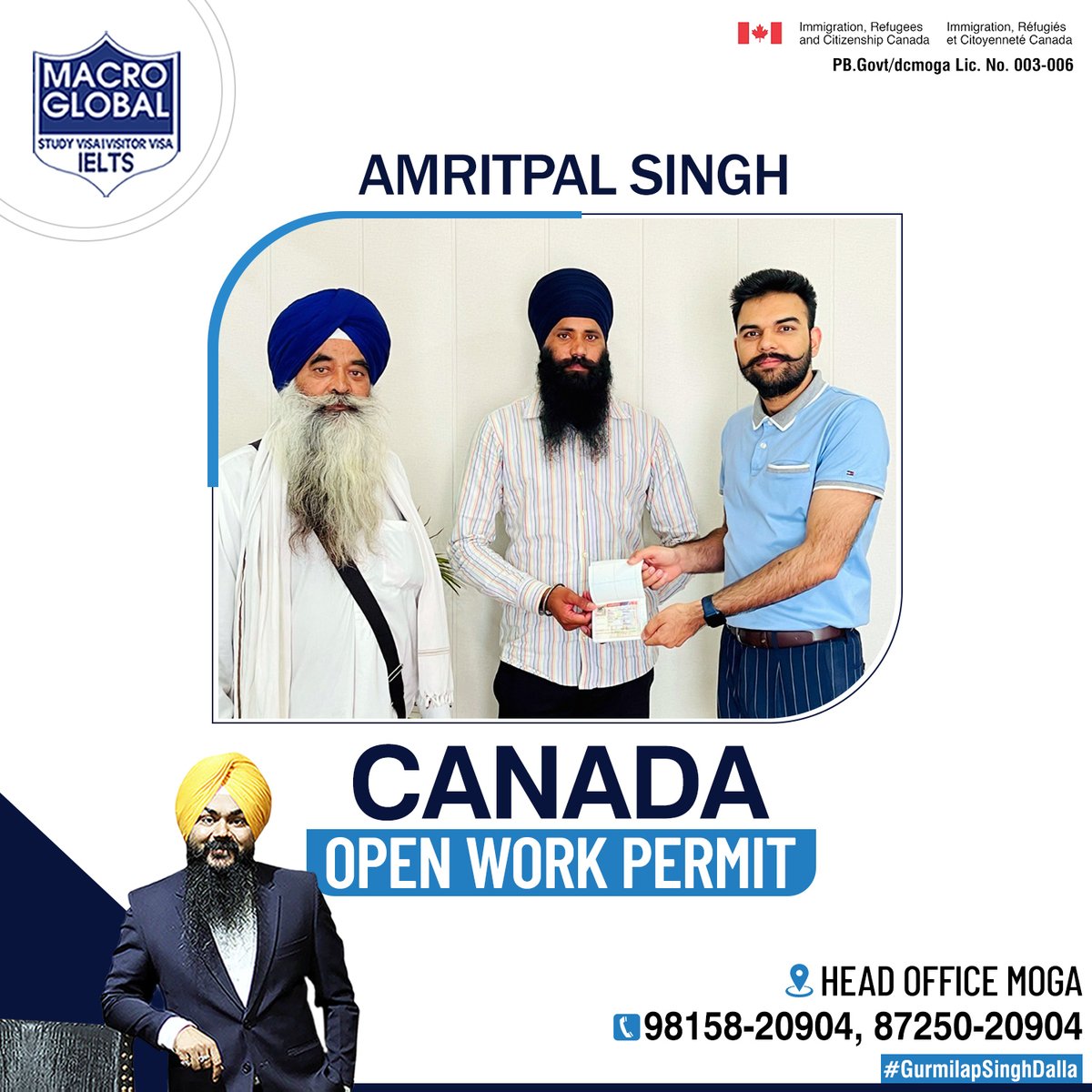 gurmilap27's tweet image. 🎉 Happy to announce another #CanadaOpenWorkPermit Success 🎉
Congratulations and kind wishes to Mr. Amritpal Singh.

Call us to file yours:
📲 87250-20904

#MacroGlobalMoga #GurmilapSinghDalla #SuccessStory #OpenWorkPermit #VisaGranted #CanadaVisaApproval #ImmigrationExpert