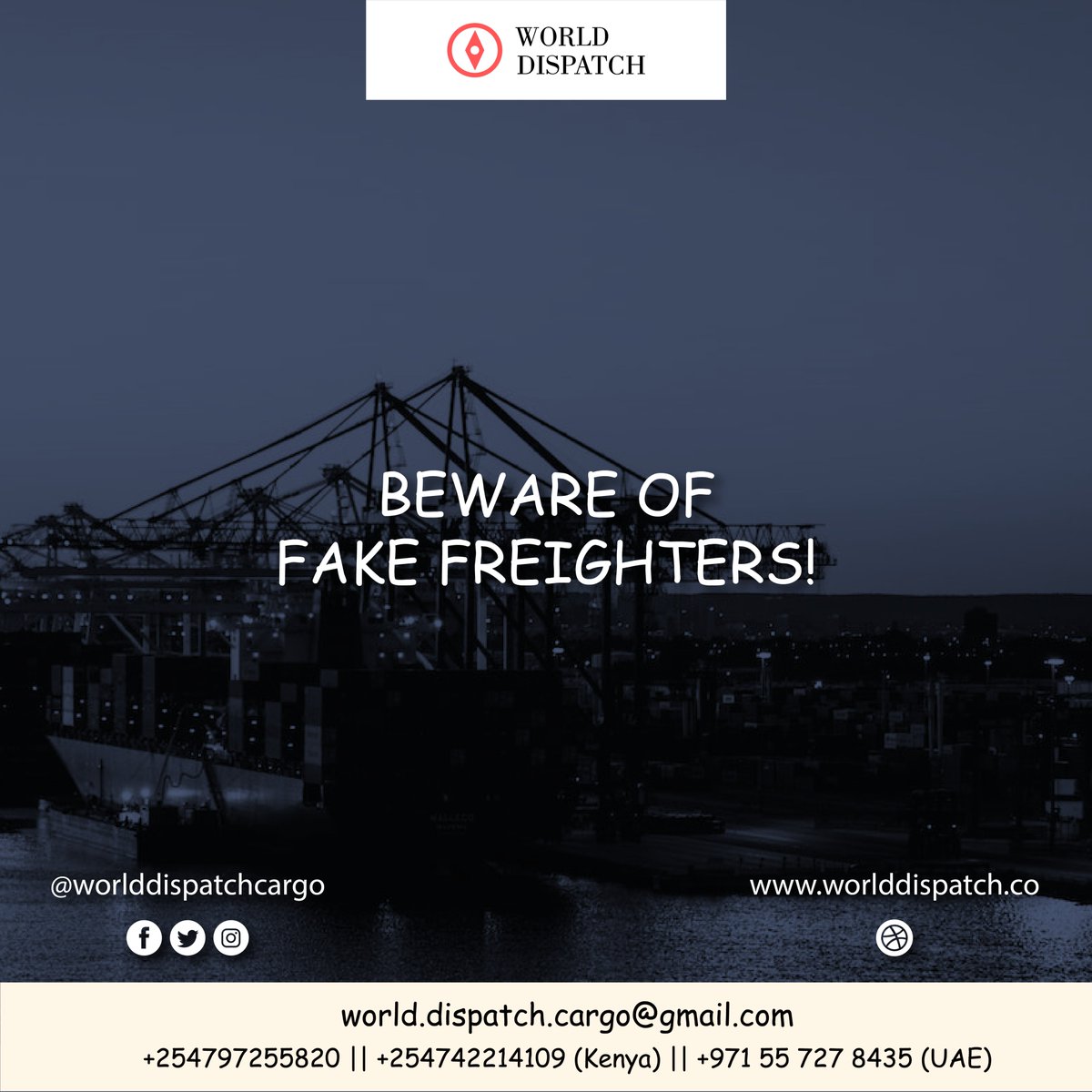 world_dispatch's tweet photo. How to spot real cargo shipping companies from fake ones?
1. Not quick to ask for your money until you physically verify your item
2.
3. 
Keep the list going...

🌐https://t.co/7NRH0575tr

#worlddispatchcargo #avoidscammers https://t.co/3hK3mJRtIa
