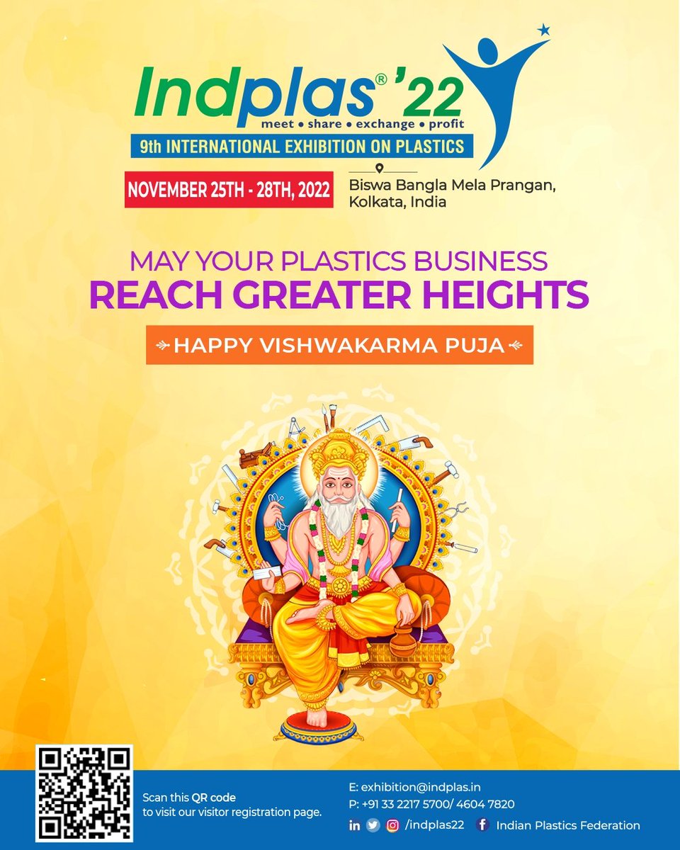 indplas22's tweet photo. May The Architect of the Universe bless your plastics business with success, prosperity and higher goals this Vishwakarma Puja.
.
.
.
#vishwakarma #vishwakarmapuja #indplas #indplas2022 #architectofuniverse #plasticshowcase #plasticexhibition #plasticmachinery https://t.co/62hQjNgJt4