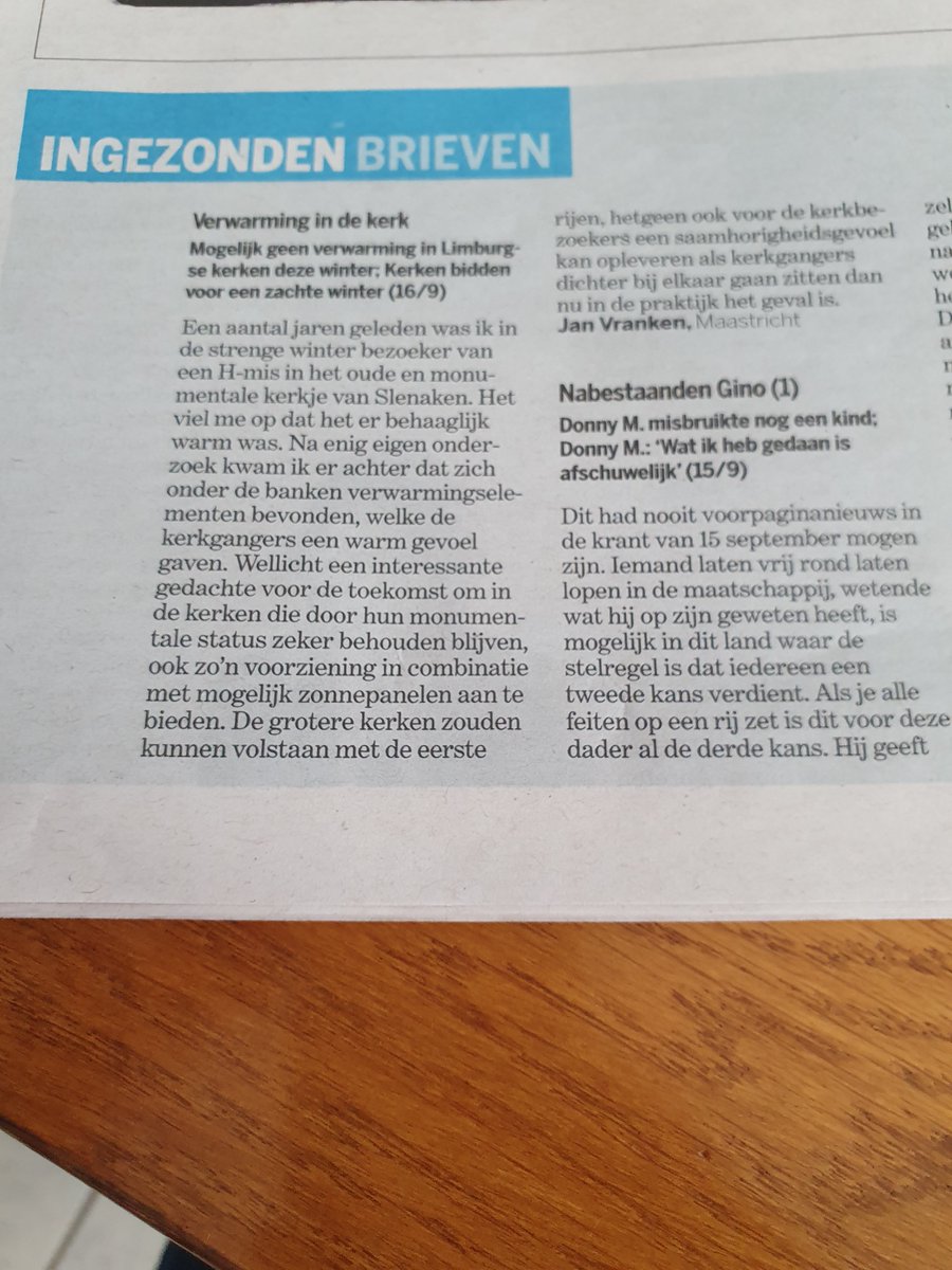Ingezonden brief in De Limburger n.a.v. kerken bidden voor zachte winter. 
De verwarmingselementen zijn waarschijnlijk infraroodpanelen, waarvoor elektriciteit van zonnepanelen gebruikt kan worden. Combinatie infraroodpanelen/zonnepanelen komt vaker voor.