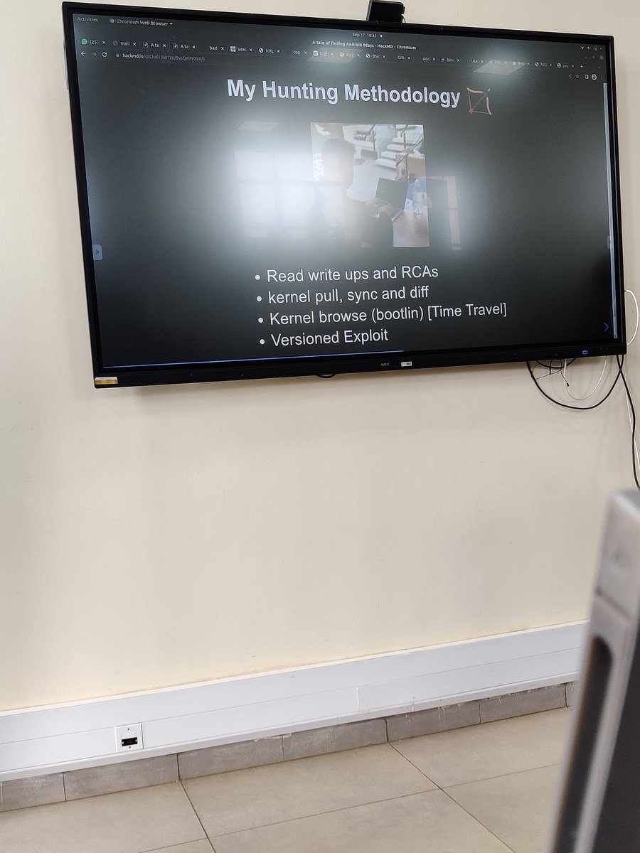 BSidesNairobi's tweet image. @Chal13W1zz on tales of android zero day hunting. 
@JonesBaraza @la_fraize
 @mortaltechniq
@muchilwa
@ikuamike
 @BSidesNairobi @ExperienceUSIU
#bsidesnairobi #BsidesNairobi #BSidesNairobiCon2022
We get to hear about his methodology and how to hunt for 0 days.