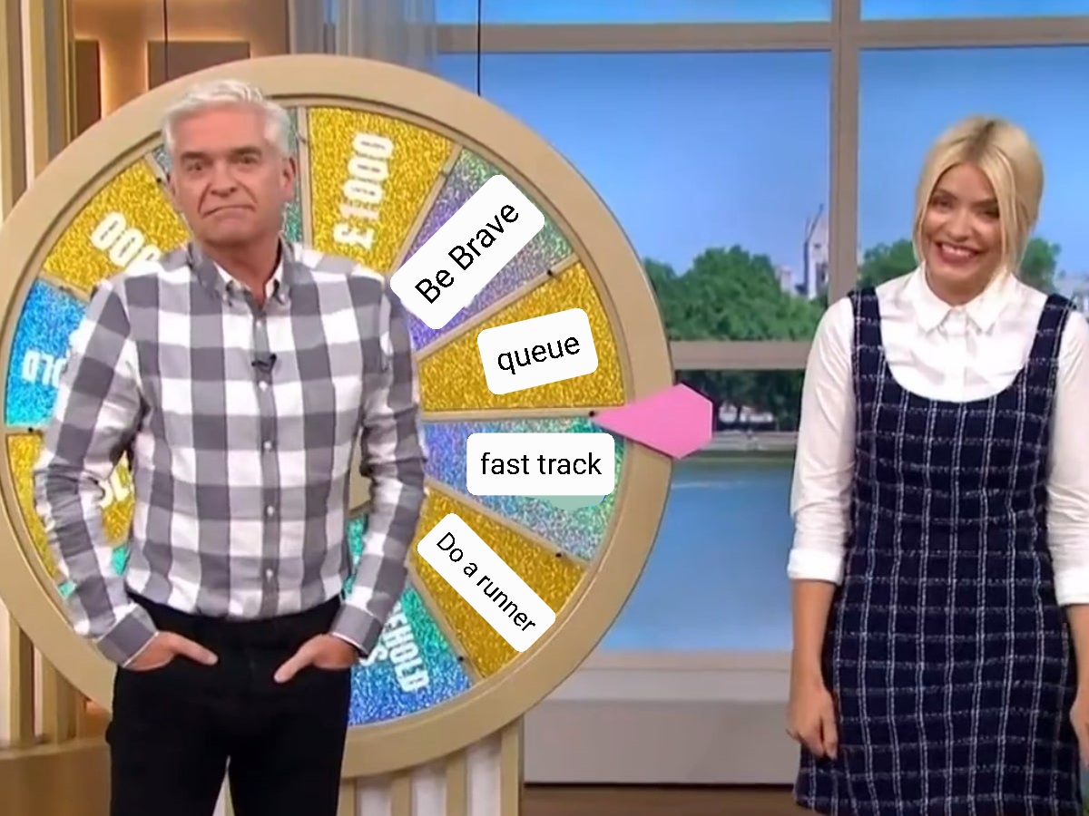 GhostEnigma69's tweet photo. While elderly and disabled people queued for 12 hours. Holly Willoughby and Philip Schofield  jumped the queue #ThisMorning #queuejumping #QueueWatch https://t.co/wfNpey9x9H