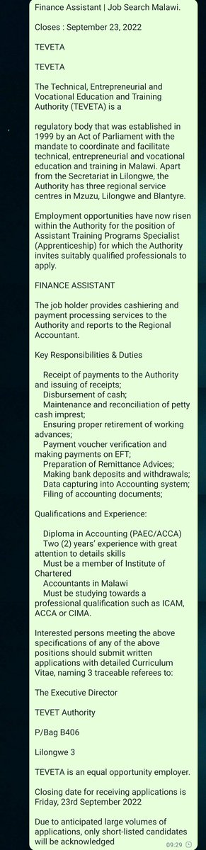 fjpreal's tweet photo. The following vacancies are available at TEVETA
1. Assistant Procurement Officer
2. Finance Assistant
3. Driver
#justRetweet https://t.co/ZwEGDLNIMw