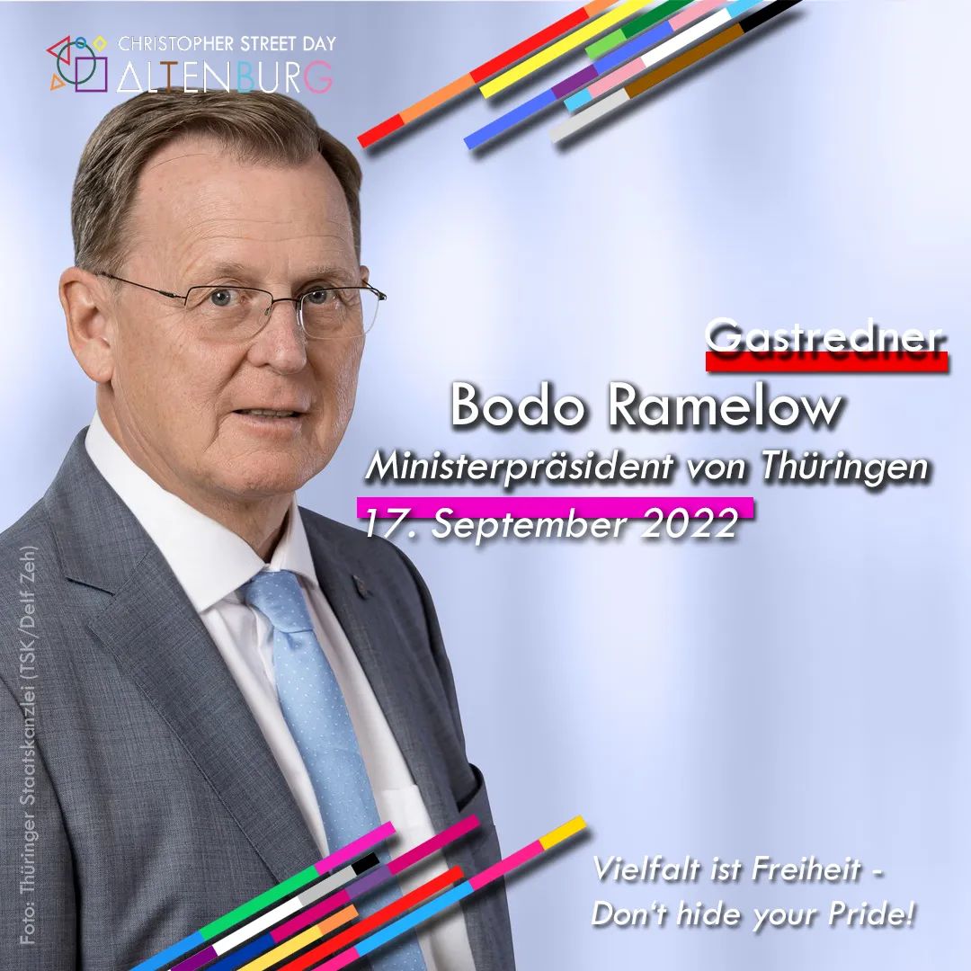 Danke, lieber <a href="/bodoramelow/">Bodo Ramelow</a> und dem <a href="/CSDAltenburg/">CSD Altenburg</a> heute viel Spaß und Erfolg! 🤩🏳️‍🌈🏳️‍⚧️