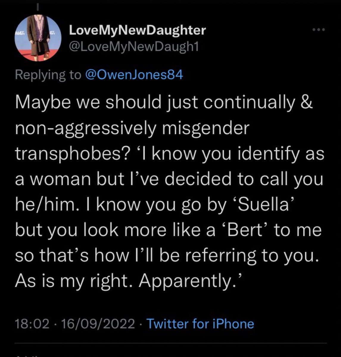 Mister50_'s tweet photo. You can’t misgender people that think ‘gender identity’ is a crock of shit. I’m a man, refer to me however you want, I still won’t have a fit. #istandwithlgballiance #nonbinary #isbullshit https://t.co/czCiW4nXeD