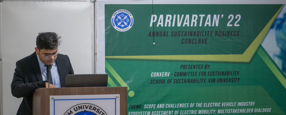 ConXerv's tweet photo. ConXerv Coordinator (Mr. Anshul Anant), giving the vote of thanks and closing the event "Parivartan" at School of Sustainability, XIM University.

#Parivartan'22 #Sustainability #Businessconclave #XIMUniversity https://t.co/AvPkeaFgsi