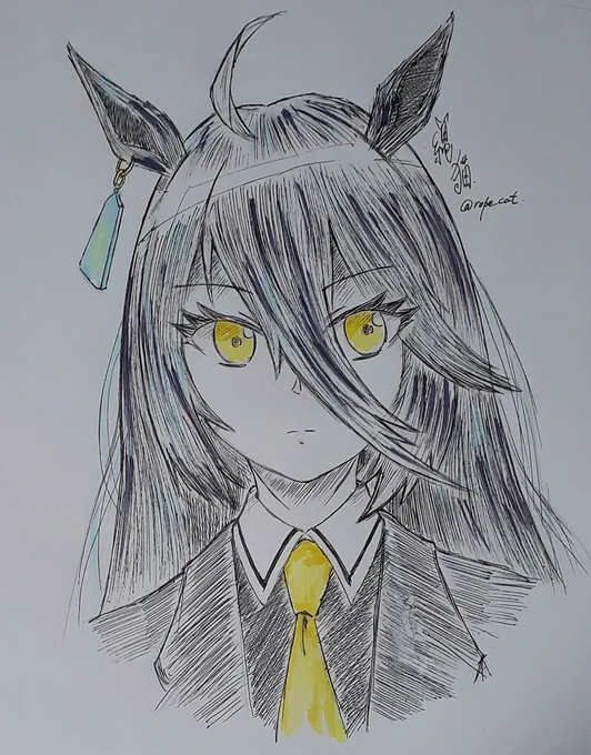 #最近フォローした方は知らない過去絵を晒す #ウマ娘SDではないカフェちゃんを初期に描いたことがある。 