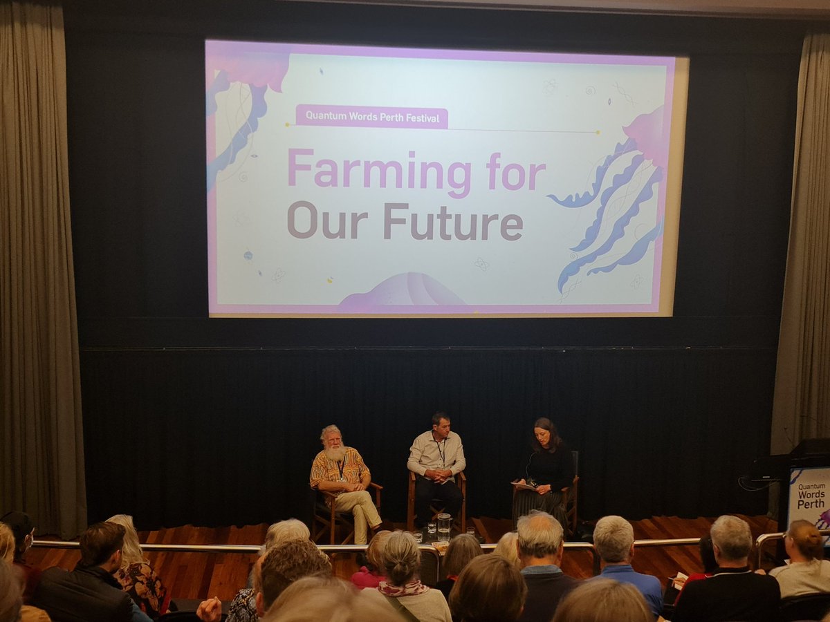 natashamitchell's tweet photo. Packed house for #BrucePascoe, farmer David Pollock speaking with @MeriFatin at #QuantumWords Perth
#qwp222 https://t.co/5HjeKX9Rit