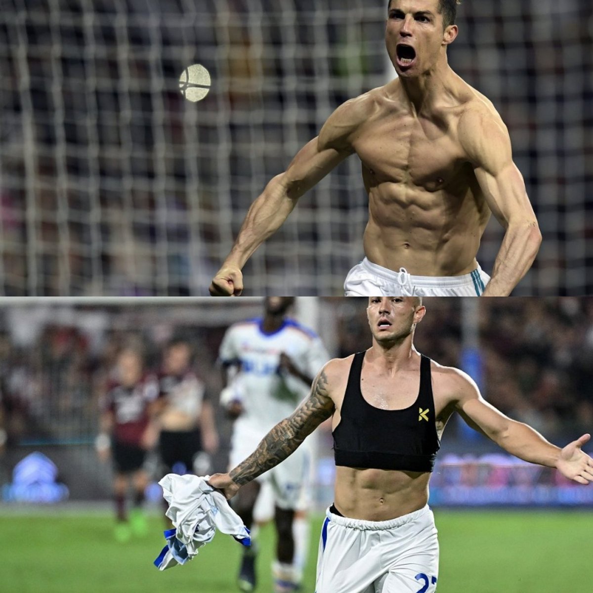 Evoluzione del #calcio: dal mostrare i muscoli a mostrare il reggiseno. Next step: autoreggenti al posto dei calzettoni 
#SerieA #SerieATIM