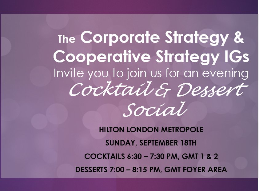 drbirgularslan's tweet image. Come join the Cooperative Strategy IG Social in cooperation with Corporate Strategy IG 😉

There will be cocktails &amp;amp; desserts for cross-pollination of ideas!

#SMS2022 
#SMSCooperative_IG

🗓 Sunday, Sept 18
⏳️18:30
📍Hilton London Metropole GMT 1&amp;amp;2
