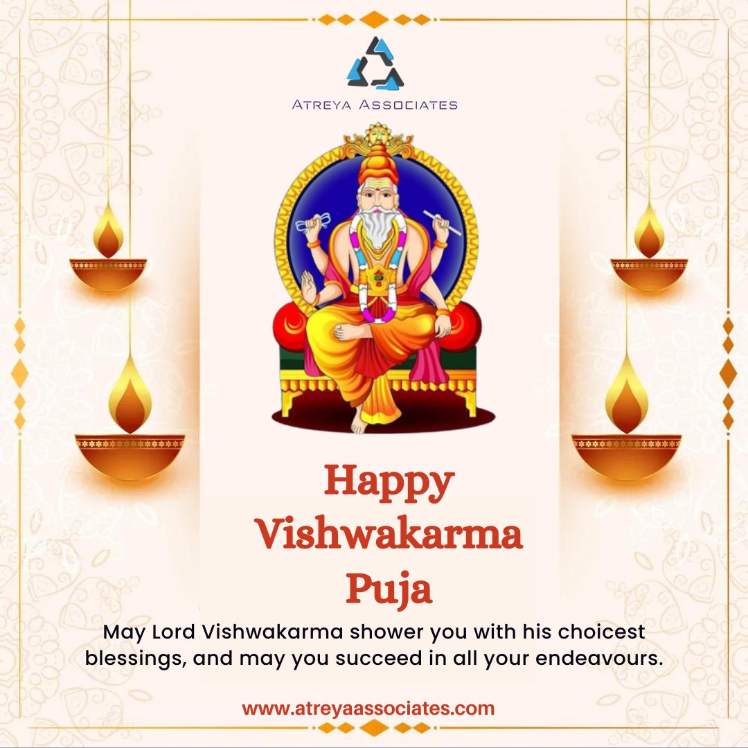 Best wishes to Vishwakarma Puja from Atreya Associates! May Lord Vishwakarma – the deity of all craftsmen and architects endow upon you his virtue and goodwill. 

#AtreyaAssociates #HappyViswakarmaPuja #FestivalCelebration