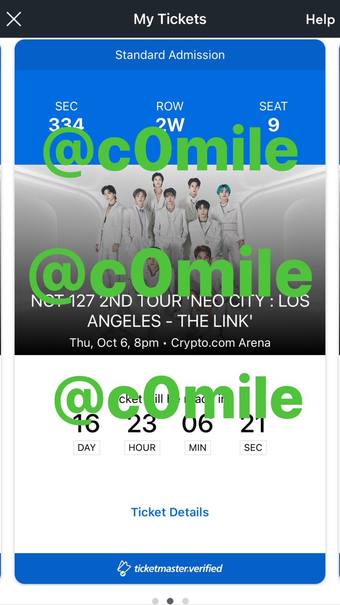 c0mile's tweet photo. WTS
2 tickets to NCT 127 The link in LA @ crypto arena Thursday, Oct 6th, 2022!

- sec 334 seats 8-9
- face value ($210 for both!)
- zelle, venmo, and PayPal!
- will provide any proofs necessary:)
-willing to FaceTime throughout the process!

Dm me if interested https://t.co/SbtzZQea5S