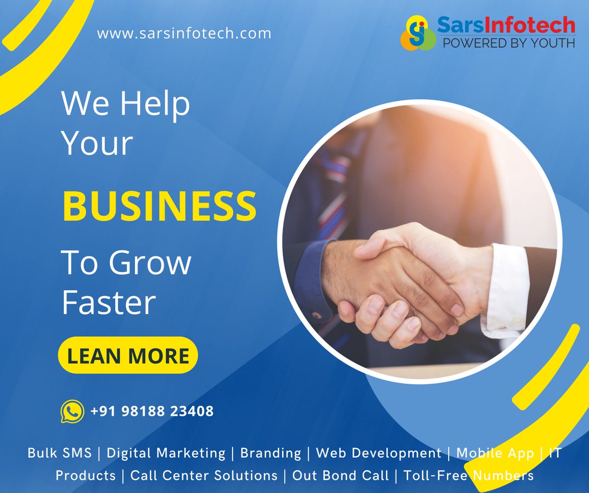 SarsInfotech's tweet photo. 𝗔𝗿𝗲 𝘆𝗼𝘂 𝗟𝗼𝗼𝗸𝗶𝗻𝗴 for advertising agency to make your business profitable. We are here!!!!!
Our Services 
Digital Marketing
Web Development
Branding
Mobile App
Bulk SMS
Call Centre Solutions

Contact for More Details : +91 98188 23408

#digitalmarketing https://t.co/Y2zUU0VYcM