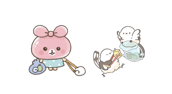 ごみぶくろのようせいコミミちゃん( )とのコラボ企画で、シマエナガたちも一緒にゴミ拾いゴミ拾いの輪がもっと大きくなります様に#コミミとみんなのゴミ拾いの輪 