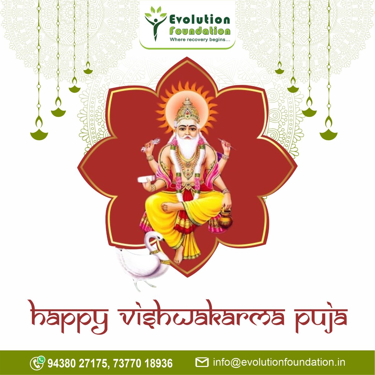 EvolutionFound2's tweet photo. Best wishes on Vishwakarma Puja!

May the architect of God assist you in constructing better things in your life...

#HappyVishwakarmaPuja #VishwakarmaPuja #Vishwakarma #pujaspecial #pujacollection2022 #FestiveSeason #festive #evolutionfoundation #rehabilitationcenters https://t.co/PcZuCO7SOw