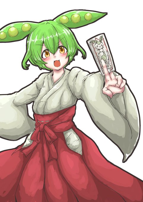 #どんどん土曜日ずんだもん 
今日の巫女服です 