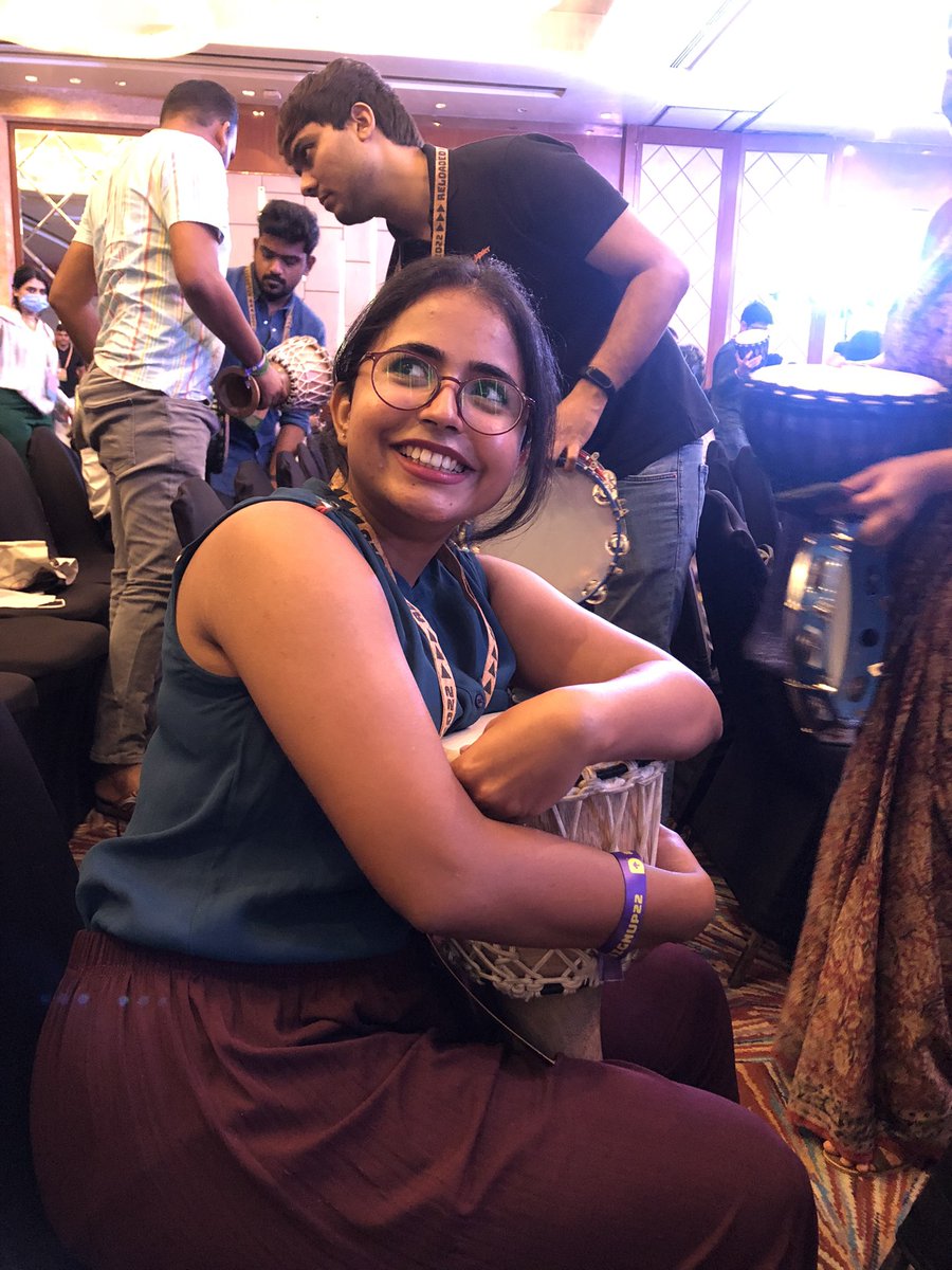 bethmaryjohn's tweet photo. Okay, the energy is crazy out here. But I guess that’s a good problem to have. Please come say hi if you’re around. :)

A little too attached to my drum already 🥁🪘

#GreatIndianWedding? #DesignUp2022 https://t.co/hAcu10qd28