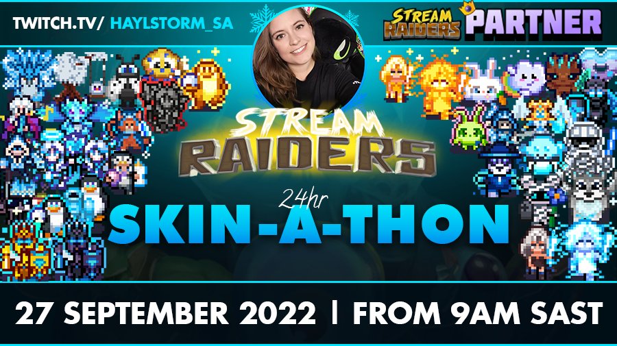 Hay_Haylstorm's tweet photo. Catch me on 27 September from 9am sast for a 24 hour Stream Raiders Skin-A-Thon with tons of skin & game giveaways, as well as exclusive in-game items for the SR FALL STREAM CRAWL!!! You won't want to miss out on this!
#StreamRaidersPartner #Skinathon https://t.co/fvemZF9MsI