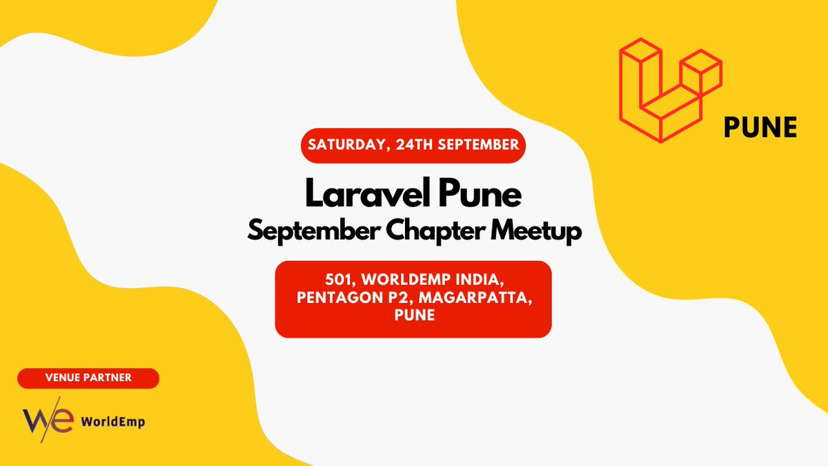 laravel_pune's tweet photo. 📢Announcement:

Laravel Pune is hosting an offline meetup for the first time. Let's get together, network, impart information, and have a great time.

📅Date: Saturday, 24th September 2022
⏰Time: 10:00am onwards

Book your Seat:
https://t.co/tXBQqHykXD

Meetup is Free to join! https://t.co/duUe2eEUkG