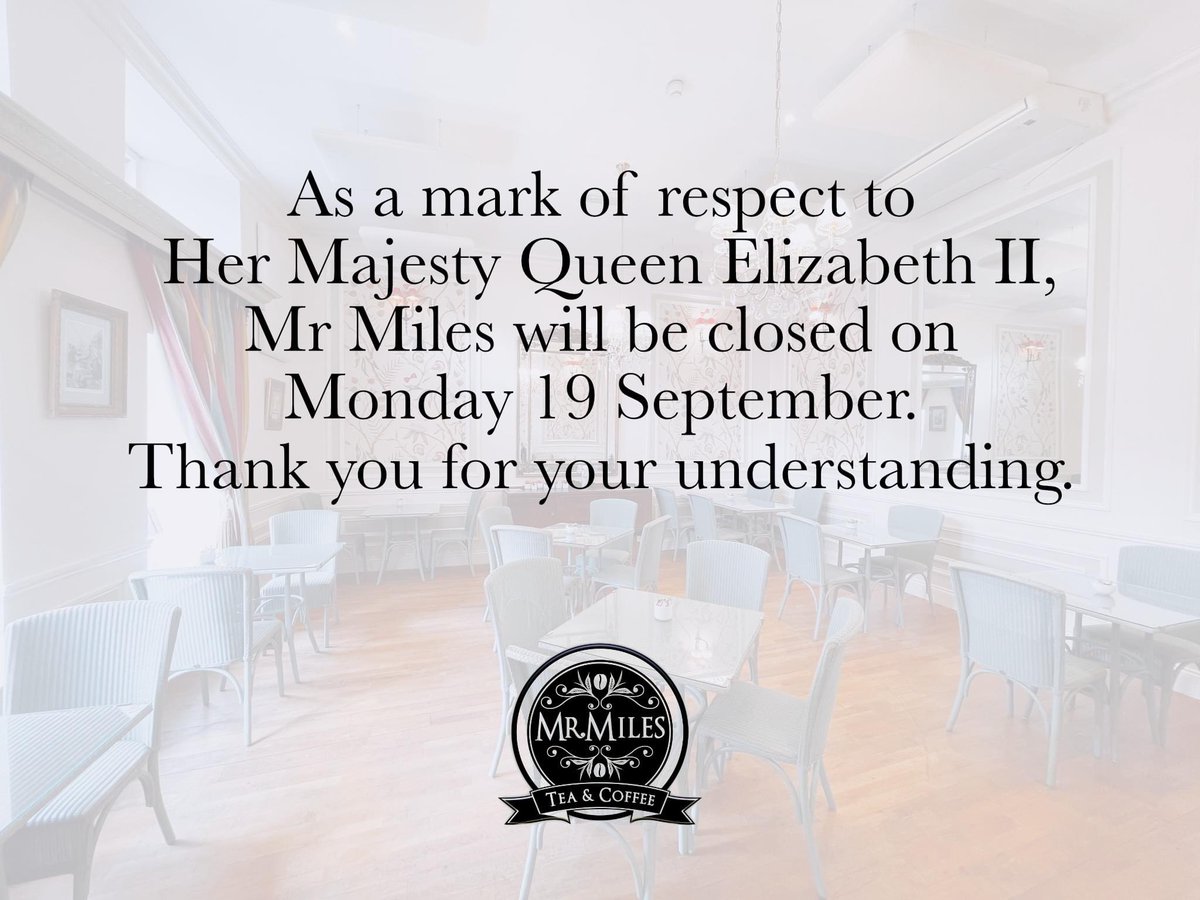 As a mark of respect to Her Majesty Queen Elizabeth II, Mr Miles will be closed on Monday 19 September - thank you for your understanding.