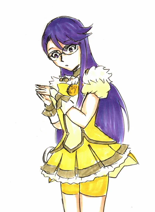 #プリキュア版深夜の真剣お絵描き60分一本勝負 遅刻参加失礼します。今日9月17日は「キュートな日」らしいのでキュートなゆりさん描こうと思ったけど「キュート」が分からないので、もう一つのお題「キュアピース」の格好で・・・ 