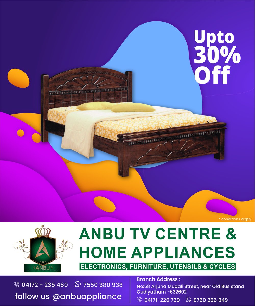 anbuappliance's tweet photo. Buy Wooden Beds Online at best price. Choose from our wide range of wooden bed furniture design, Check out our vast collection of Bedroom Furniture in Anbu Home Appliances.
Contact Now: 7550380938.
#anbuappliance #anbuappliances #anbuhomeappliances #cotbed #cotton #wardrobe https://t.co/tNDOfizKQZ