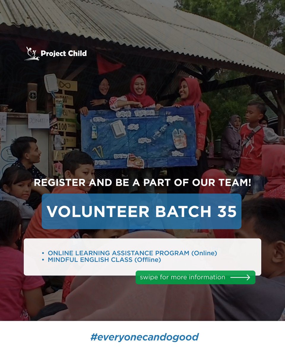projectchildina's tweet photo. Recruitment #Volunteer Here!🌠
Hi Kakak-Kakak, new volunteer opportunity is now open!🥳
We're excited to welcome you as a part of our team!🙌
Check out our Insta for further information!
#ProjectChild #NGO #Volunteer #Jogja #Online #Learning #Class
https://t.co/44vLEpiaAn https://t.co/ioykXvIYlU