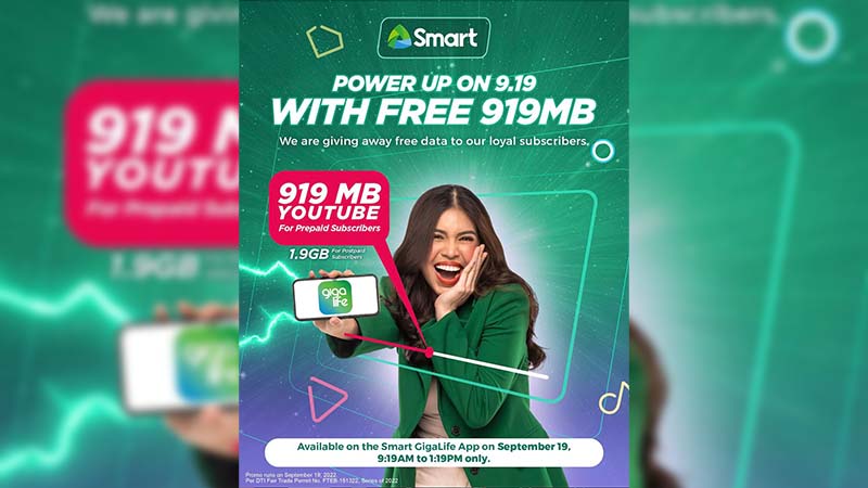 pinoytechsaga's tweet photo. Smart offers free 919MB data via GigaLife on Sept. 19, 2022
READ: https://t.co/bJTSHHsWTy
#Smart #SmartCommunications #SmartPrepaid #SmartPostpaid #SmartFreeData #PowerUpWithSmart https://t.co/f0oRgFtzHy