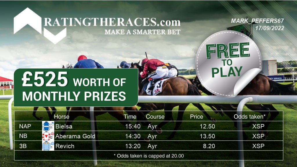 mark_peffers67's tweet photo. My #RTRNaps are:

Bielsa @ 15:40
Aberama Gold @ 14:30
Revich @ 13:20

Sponsored by @RatingTheRaces - Enter for FREE here: https://t.co/gLRu1WoyO2 https://t.co/ldm7MQsVkt