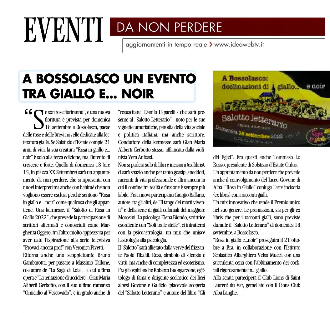 danilopaparelli's tweet photo. Domenica a #Bossolasco (CN) nel cuore delle #Langhe, h15.00 Declinazioni di #Rosaingialloenoir, #happening #letterario nell’ambito del Concorso Internazionale dedicato alla letteratura gialla. https://t.co/Kih7Mr0b9u
