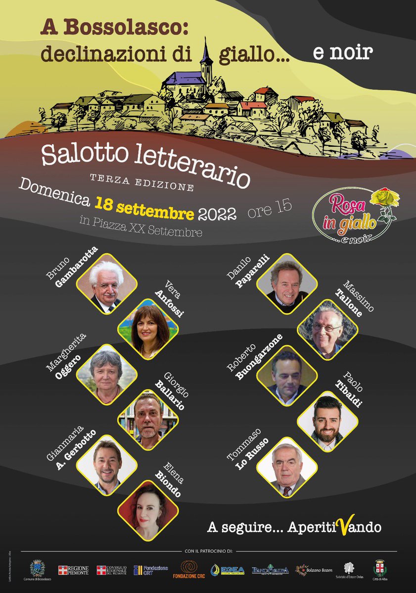 danilopaparelli's tweet photo. Domenica a #Bossolasco (CN) nel cuore delle #Langhe, h15.00 Declinazioni di #Rosaingialloenoir, #happening #letterario nell’ambito del Concorso Internazionale dedicato alla letteratura gialla. https://t.co/Kih7Mr0b9u