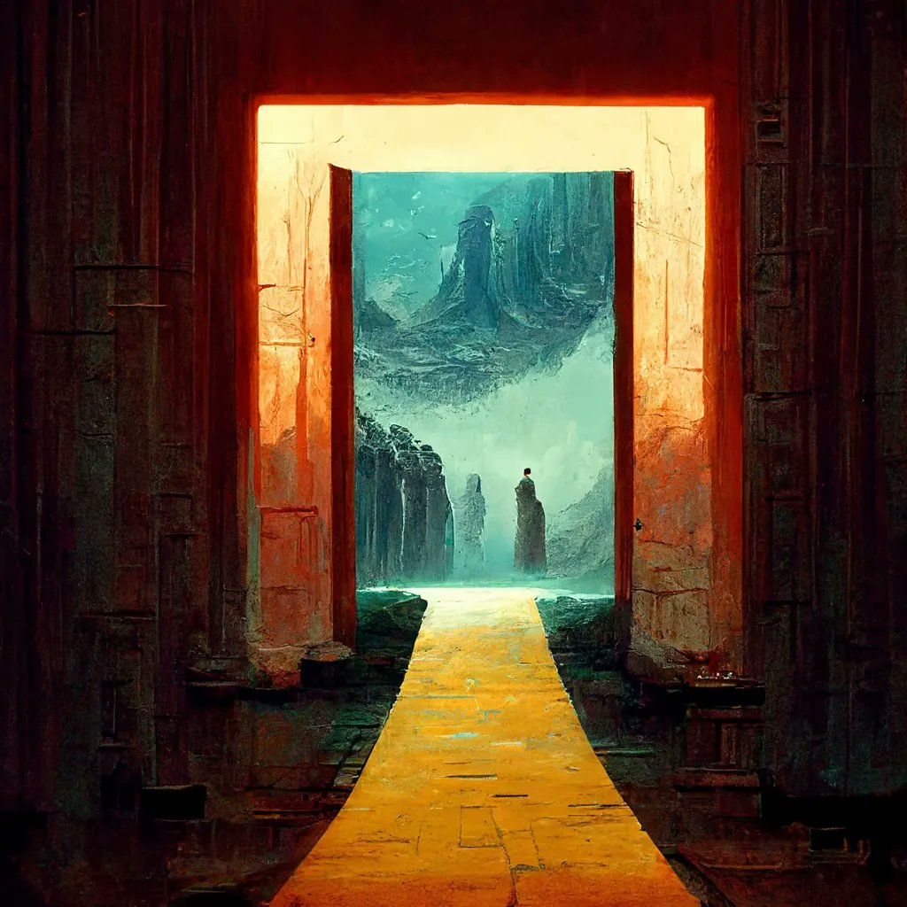 debbieiancu's tweet photo. The #entrance to #flig is not meant for mere mortals
Petitioners gather at the gate in #waves, waiting for the fairy queen to grant their wishes
There's a guy who's been there since 1980
Bumming batteries for his Walkman

#vss365 #Achtenwrite #SciFanSat #Satsplat #midjourneyart https://t.co/K5INlrDqUB