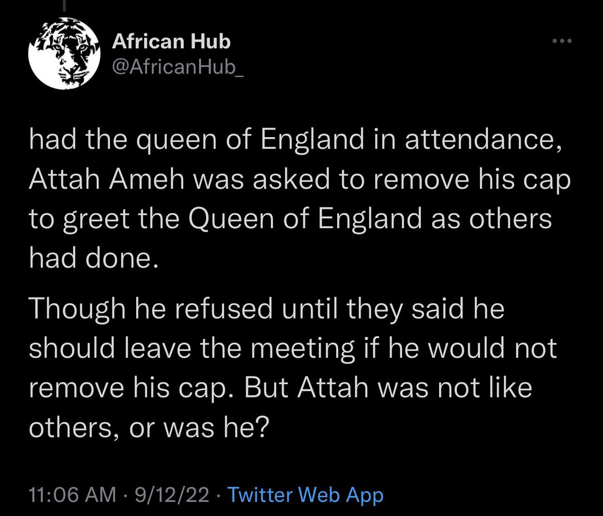 Apostlepeter001's tweet photo. The story of Attah Ameh Oboni the king Nigeria King that refused to now to the Queen of England. https://t.co/jDfimzH7br