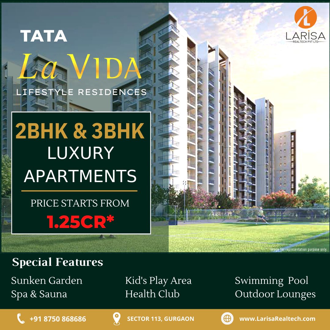 LarisaRealtech's tweet photo. TATA La Vida

TATA La-Vida sector 113 at Dwarka Expressway 2 &amp; 3 BHK LIFESTYLE HOMES IN SECTOR 113, GURUGRAM

Read more - https://t.co/pX3D8SOAUU

#tata #tataconstruction #tatagroup #TataLaVida #luxuryhomes #luxuryresidentialproject #tatapower #2bhkflats #readytomove #3bhk #flats https://t.co/hXuJOvebKN