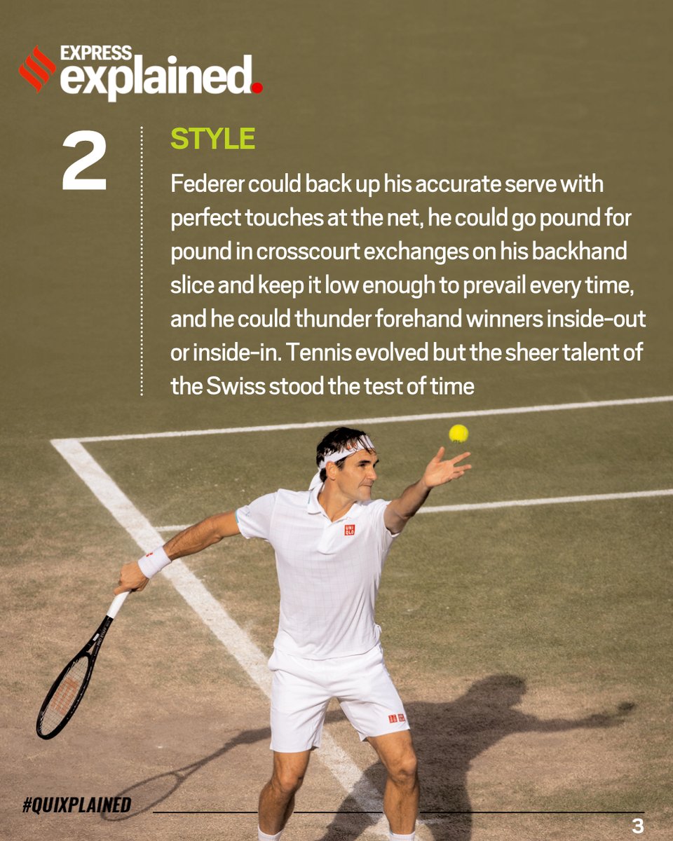 ieexplained's tweet photo. ⭕️ Style: The sheer talent of #RogerFederer𓃵 has stood the test of time. #Quixplained #ExpressExplained https://t.co/h6jPHvYdPE