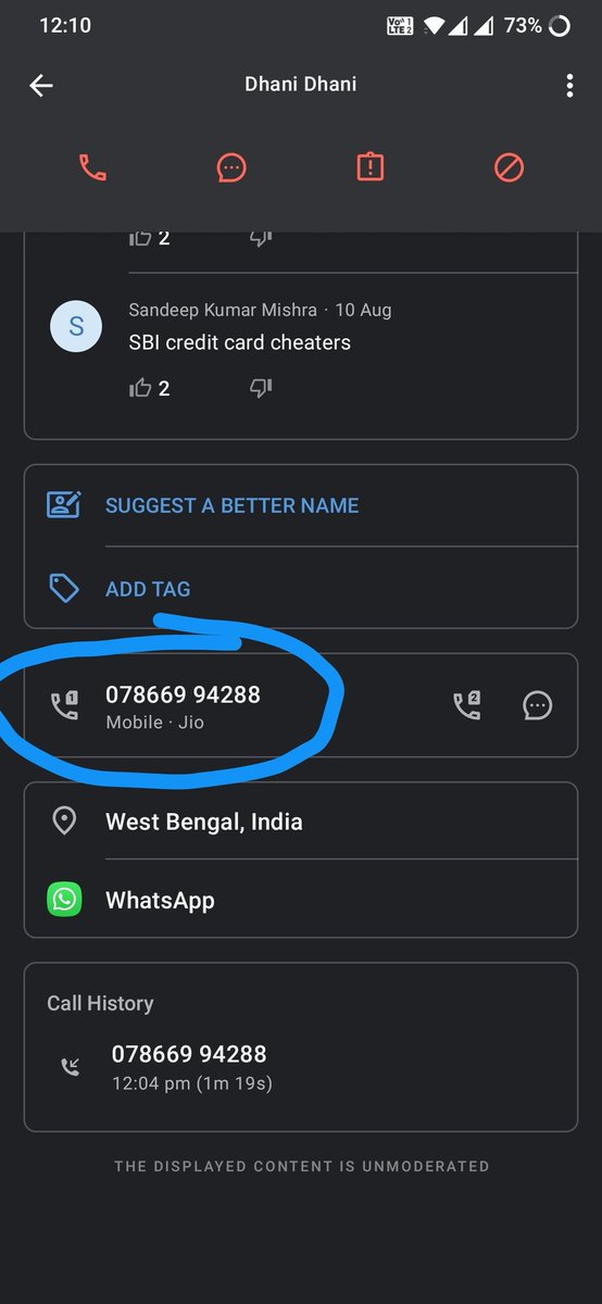 Rahulllll3's tweet photo. @SBICard_Connect, @TheOfficialSBI Dear sbi got a fraud call from below number, saying my card is blocked and need to unlock by paying some amount. I didnt respond but need to aware your team. Please make sure these fraudsters not to cheat anyone else. https://t.co/70XYe8FICz