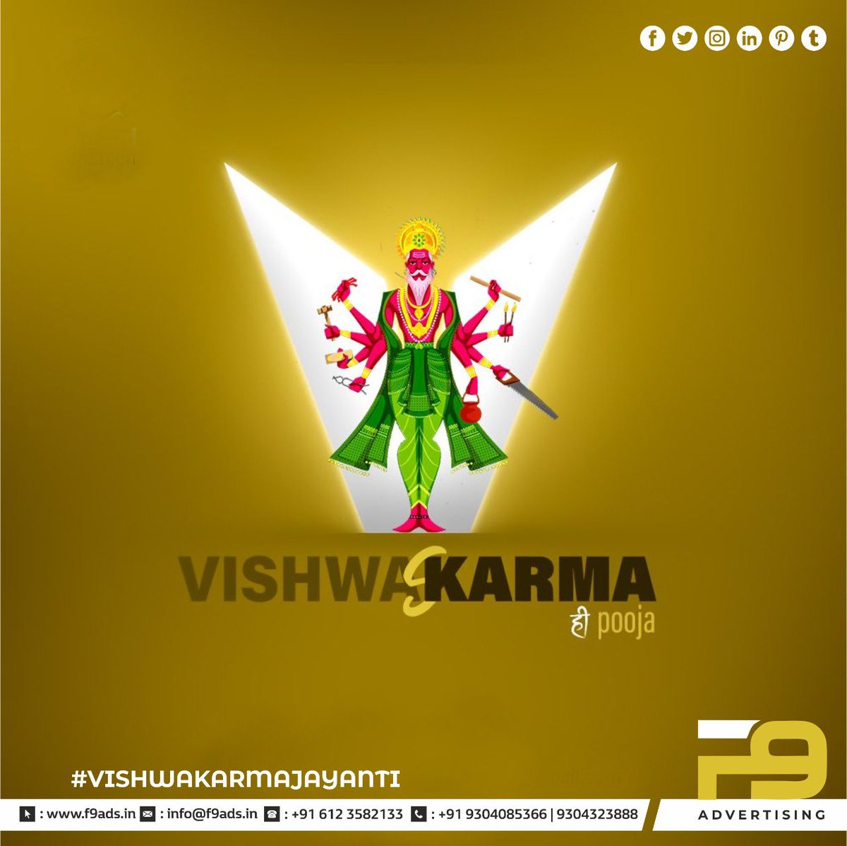 f9ads_'s tweet photo. Happy Vishwakarma Puja 🙏🏻

#vishwakarmapuja #vishwakarma 
#DesignSolution #designstudio #graphicdesign #adagency #advertising #design #f9advertising #f9ads #flex #venyl #standee #offset #digitalprint #patna #bihar https://t.co/MmYBvsarkg