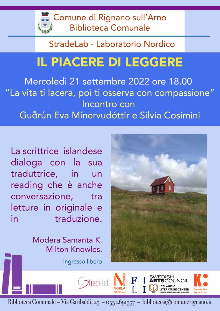S_TRAD_E's tweet photo. In occasione del secondo Laboratorio Nordico vi segnaliamo questo incontro pubblico a Rignano sull'Arno, mercoledì 21 settembre. Il Laboratorio Nordico è organizzato da #StradeLab con il sostegno di @Kulturrdet @Norwegianbooks @IceLitCenter @FinnishLit e Danish Art Foundation https://t.co/wnKkw2Cmkq