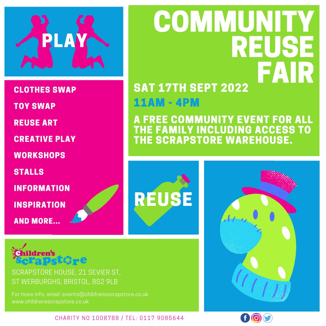 ScrapstoreBrist's tweet image. Today! Clothes swap, Toy swap, Reuse information and inspiration. Free event in St Werburghs 11am -4pm #scrapreusefair2022