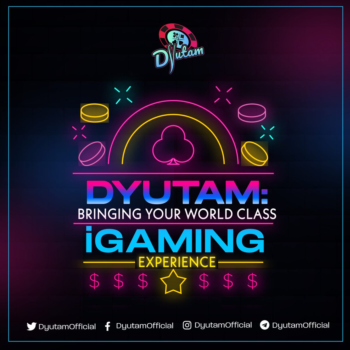 Let go of boring iGames and welcome a new world of endless fun and opportunities! 🚀 
Dyutam brings you a WORLD CLASS iGAMING experience where fun meets limitless earning possibilities! 🎮

Experience the best, join us:
🔗 linktr.ee/dyutam