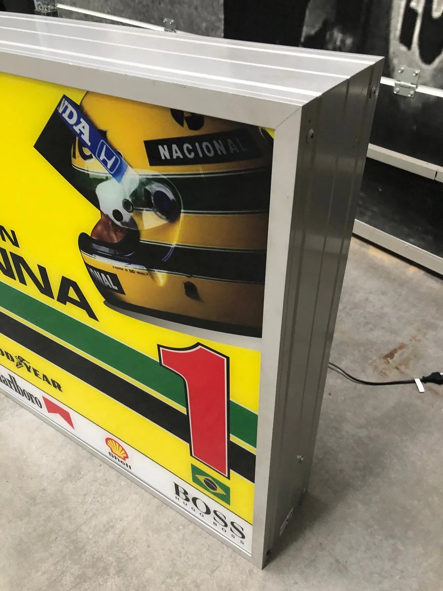This extremely rare and impossible to obtain sign is a 2001 Ayrton Senna official Paddocks F1 double side illuminated neon sign.

Only 2 built. Used during the 2001 F1 season in the paddocks and for some VIP events. 85 cm x 85 cm x 10 cm (34" x 34" x 4"). US$4,950
