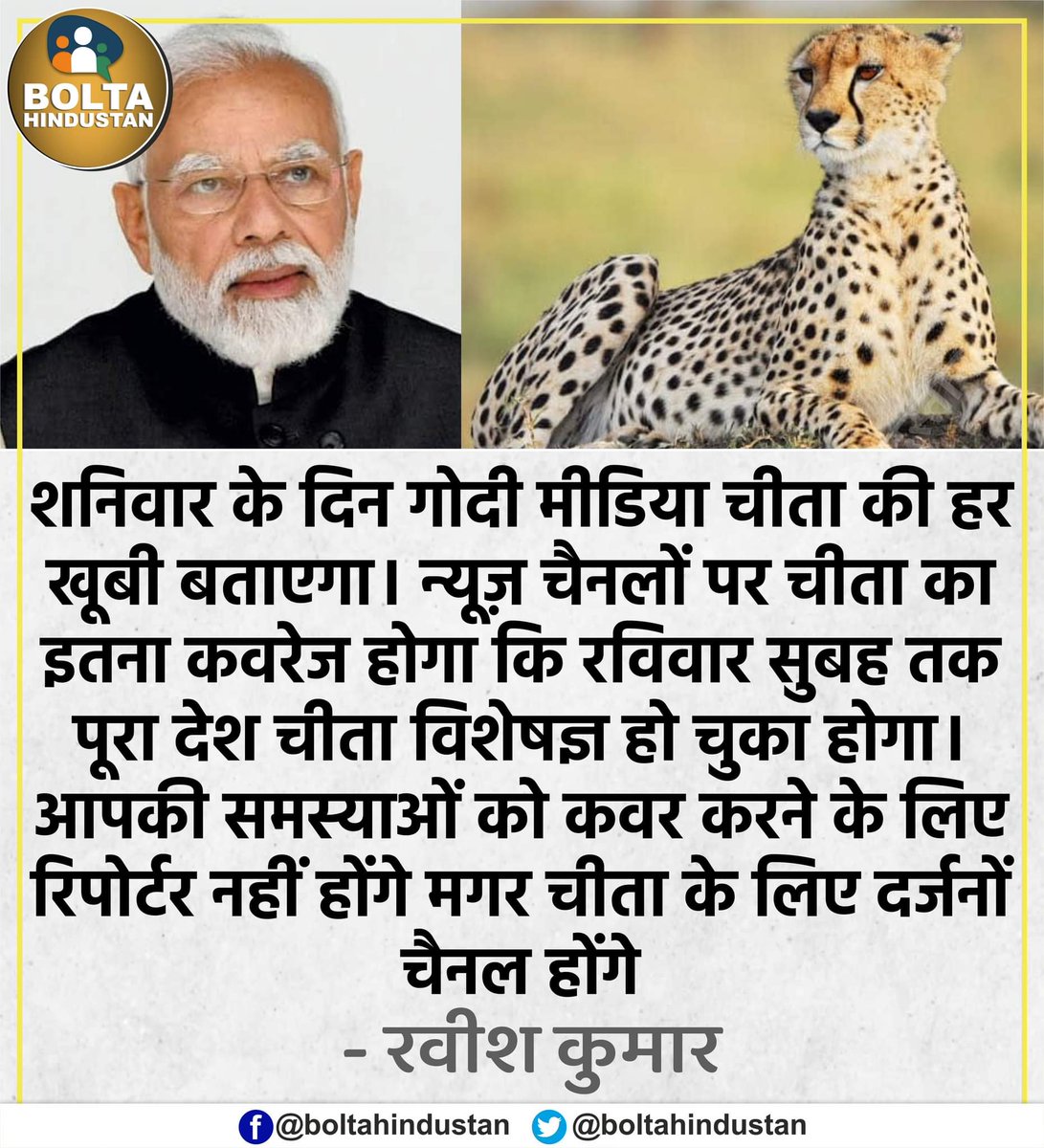 आज आपकी समस्याओं को कवर करने के लिए रिपोर्टर नहीं होंगे मगर चीता के लिए दर्जनों चैनल होंगे : रवीश कुमार