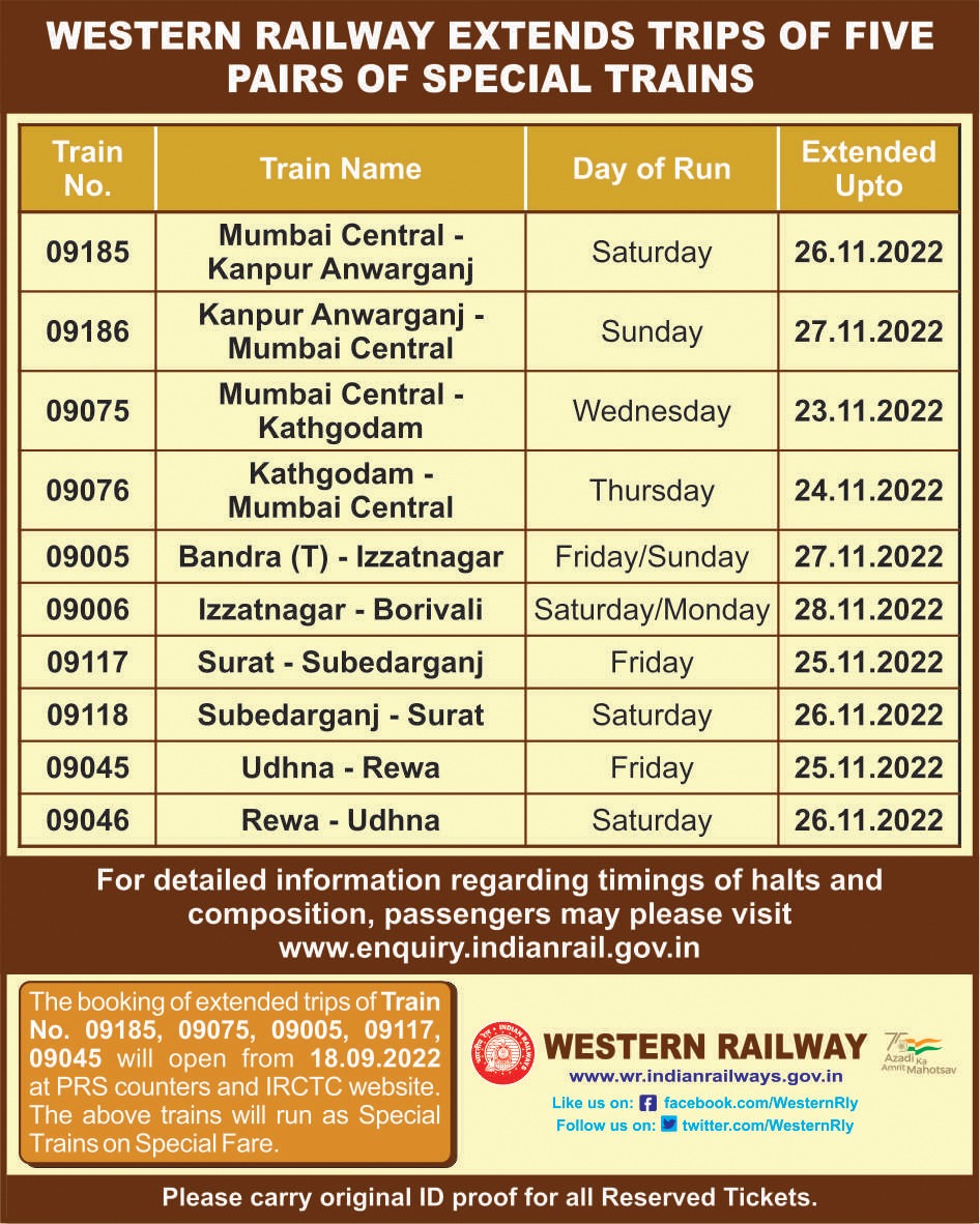 Western Railway on Twitter "For the convenience of passengers, WR