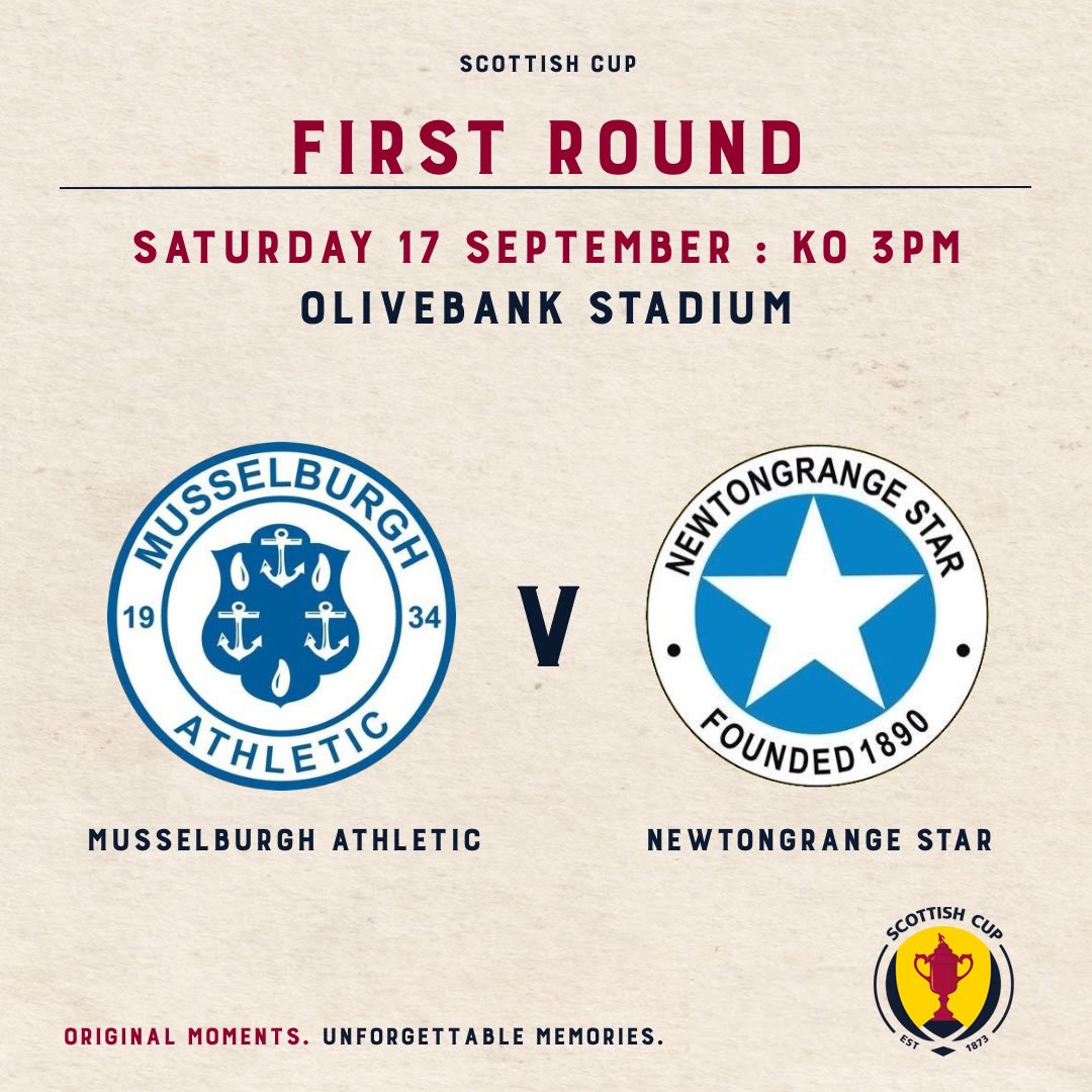TODAY’S MATCH

🗓 17/09/22
📍 Olivebank
🏆 Scottish Cup 1st Round 
🕘 3:00pm KO
💷 Adult: £8 Concession: £4
⬇️1️⃣6️⃣ U16s FREE
💰 Cash/Card gate (‼️SEASON TICKETS NOT VALID‼️)

Without a doubt our biggest game since stepping up to The East of Scotland Football League.

1/6