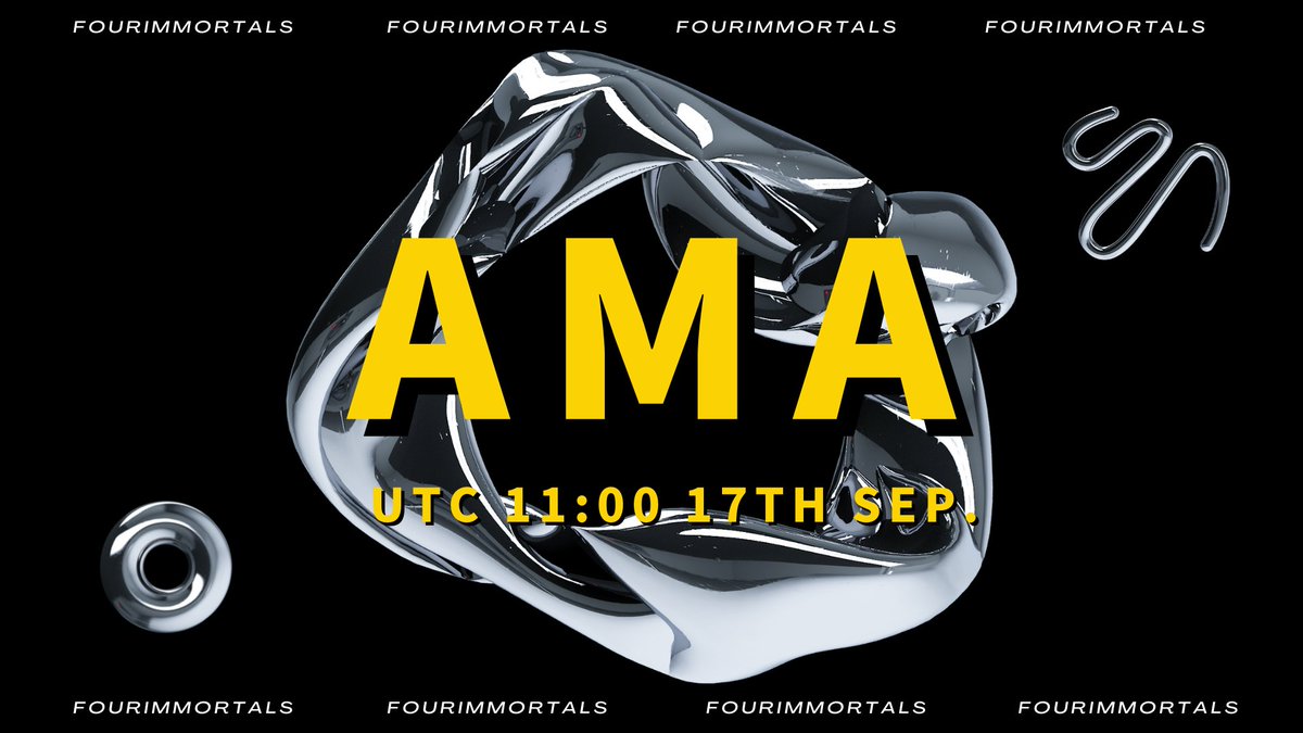 To celebrate our NFTs sold out!
We're going to review our project at today's AMA
Also thanks to all NFT holders!

Welcome all friends, come and talk about
🚀"Next Steps for FOURIMMORTALS"🚀

⏰UTC 11:00 17/9 twitter space(in Chinese)

#fourimmortals #nfts #discord #TwitterSpaces