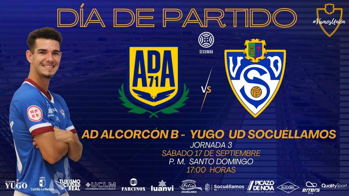 ⚽️𝕄𝕒𝕥𝕔𝕙𝔻𝕒𝕪 | ¡Hoy jugamos!

🏆 Jornada 3
🕛 17:00 
🏟️ P.M. Santo Domingo
🆚 <a href="/AD_Alcorcon/">A.D. Alcorcón</a> B

#AlcorcónBSocuéllamos | #VamosUnión 💙