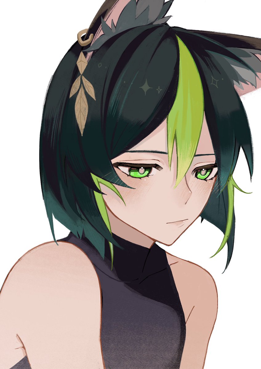 1boy animal ears male focus green hair green eyes solo animal ear fluff  illustration images