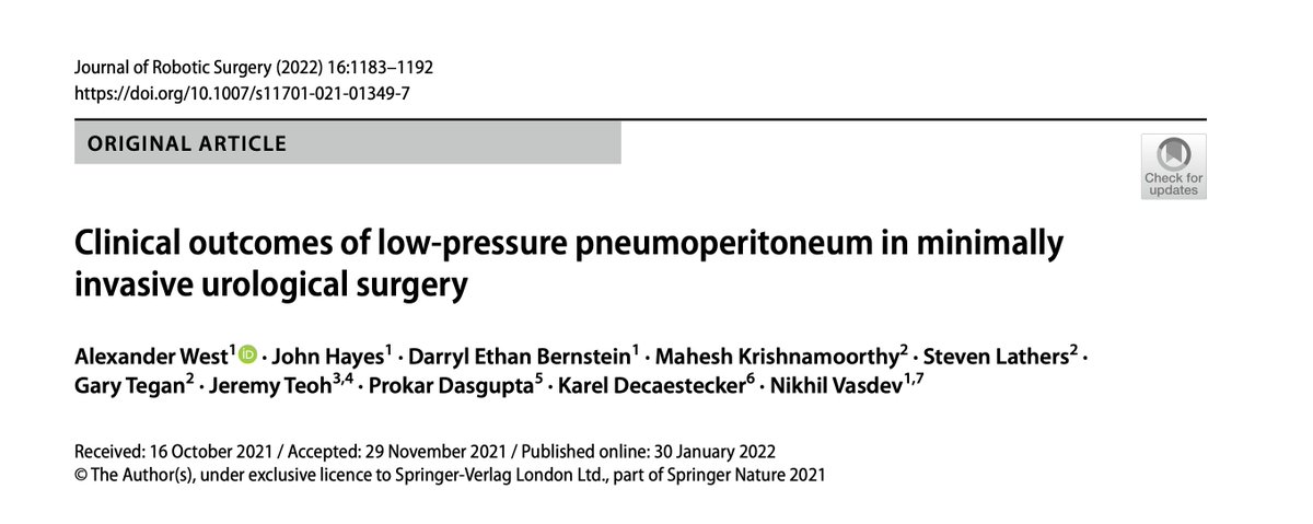Clinical outcomes of low‐pressure pneumoperitoneum in minimally invasive urological surgery - on pubmed today - pubmed.ncbi.nlm.nih.gov/35094219/ <a href="/hayesjdb/">John Hayes</a> <a href="/DarrylEthan/">Darryl Ethan Bernstein</a> <a href="/gotegan/">Gary Tegan</a> @ConMedAirSeal <a href="/simonalesbury/">Simon Alesbury</a> <a href="/jteoh_hk/">Jeremy Teoh</a> <a href="/prokarurol/">Prof. Prokar Dasgupta OBE HonFREng</a> <a href="/KarelDecaestec1/">Karel Decaestecker</a> <a href="/enherts/">East and North Hertfordshire Teaching NHS Trust</a> <a href="/UniofHerts/">University of Hertfordshire</a> <a href="/uniofhertslms/">uh</a>