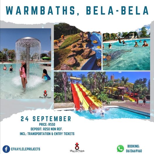 ELProjects_'s tweet image. Let&apos;s see if we can deal with this heat.
BELA-BELA, Warmbaths. A Forever Resort Trip🌊
.
R550pp
R250 Deposit
Price Includes
Transportation🚌
Entry🏊‍♂️
.
Bookings: 0613669160
Link:  api.whatsapp.com/message/RGDEWM…