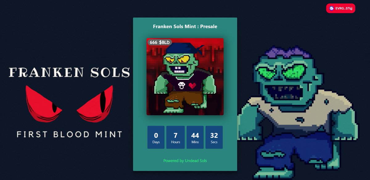 Today is big day for us , today is mint day 
just less than 8 hours till our mint holder phase which will be mintable in $BLD token. You can also purchase $BLD on FFF and you can mint one of these rare Franks , after the Holder phase we will go to the public phase minted in SOL